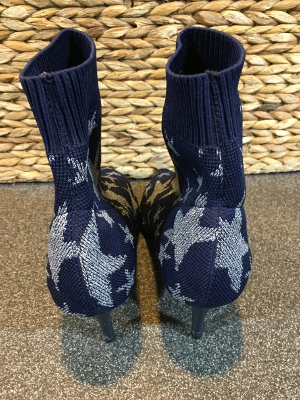 Neiman Marcus Navy Knit Star Sock Booties w/ Metallic Silver Stars - Picture 6 of 9